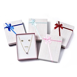 Cardboard Jewelry Set Box, with Bowknot Ribbon Outside and White Sponge Inside, Rectangle with Tartan Pattern, Mixed Color, 16.2x12.1x3.3cm(CBOX-T004-04B)