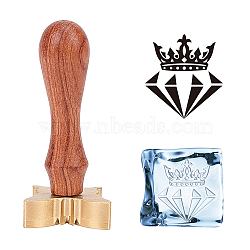 Olycraft Diamond Crown Wax Seal Stamp, 1Pc Brass Stamp Head & Pear Wood Handle Set, with 1Pc Black Velvet Pouches, for Scrapbook Invitations Making, Diamond Pattern, Head: 30x12mm(DIY-OC0006-10J)