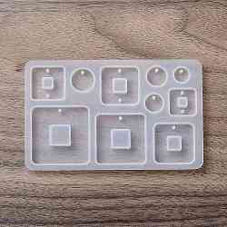 DIY Pendant Silicone Molds, Resin Casting Molds, for UV Resin, Epoxy Resin Jewelry Making, Square & Flat Round, 68x111x6mm, Hole: 1.6mm, Inner Diameter: 9~35.5x9~35.5mm(SIMO-F145-09)