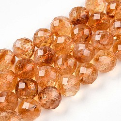 Natural Yellow Quartz Beads Strands, Round with Faceted, 9~10mm, Hole: 0.9mm, about 19~20pcs/strand, 7.40~7.80''(18.8~19.8cm)(G-S345-10mm-18)