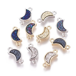 Brass Links connectors, with Druzy Resin, Moon, Mixed Color, 18.5x8.5x4~5.5mm, Hole: 1.6mm(KK-I642-E)