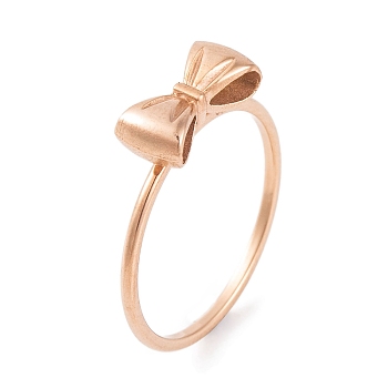 304 Stainless Steel Bowknot Finger Ring for Women, Rose Gold, US Size 6~9(16.5~18.9mm)
