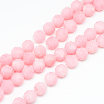 Natural White Jade Bead Strands, Dyed, Frosted, Round, Pearl Pink, 8~9mm, Hole: 1mm, about 46~48pcs/strand, 14.9 inch