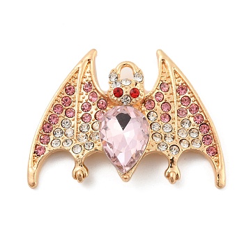 Alloy with Glass Rhinestone Pendants, Halloween Theme, Bat, 29x39.5x8mm, Hole: 3x2.5mm