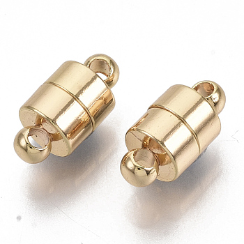 Brass Magnetic Clasps with Loops, Nickel Free, Column, Real 18K Gold Plated, 12x6mm, Hole: 1.8mm