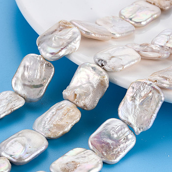 Natural Keshi Pearl Beads Strands, Cultured Freshwater Pearl, Rectangle, Seashell Color, 18~22x14~16x3~7mm, Hole: 0.6mm, about 21~22pcs/strand, 14.96 inch(38cm)