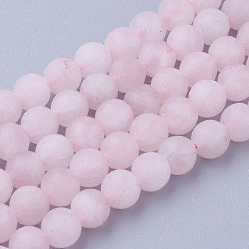 Natural Rose Quartz Bead Strands, Round, Frosted, 6~6.5mm, Hole: 1mm, about 60pcs/strand, 14.9 inch(38cm)