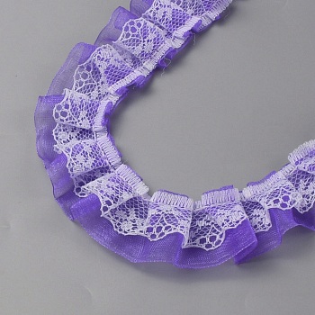 Double Layers Polyester Lace Trim, Pleated Ribbon, for Garment Accessories, Purple, 1~1-1/8 inch(25~28mm) 