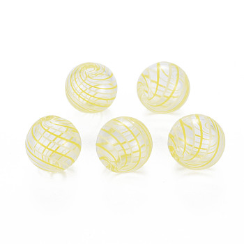 Transparent Handmade Blown Glass Globe Beads, Stripe Pattern, Round, Beige, 12.5~13.5mm, Hole: 1.2~2mm