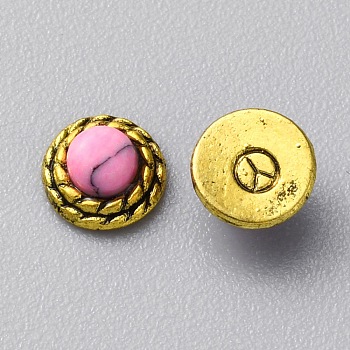Zinc Alloy Cabochons, with Plastic Beads, Nail Art Decoration Accessories for Women,  Antique Golden, Half Round, 5.5x3mm