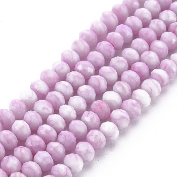 Opaque Baking Painted Glass Beads Strands, Imitation Stones, Faceted, Rondelle, Plum, 6x5mm, Hole: 1mm, about 80~81pcs/strand, 14.76 inch~14.96 inch(37.5~38cm)