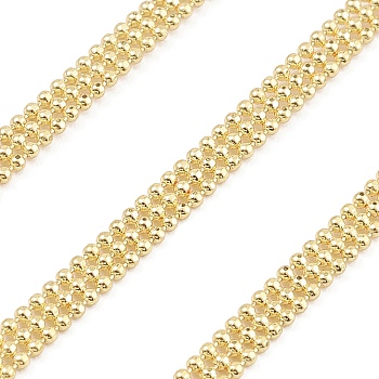 Brass Triple Line Ball Beaded Chains, Unwelded, with Spool, Real 18K Gold Plated, 3.5x1.2mm