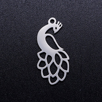 201 Stainless Steel Hollow Pendants, Peacock, Stainless Steel Color, 23.5x11x1mm, Hole: 1.4mm