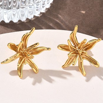 Flower 304 Stainless Steel Stud Earrings for Women, Ion Plating(IP), Golden, 31x26mm