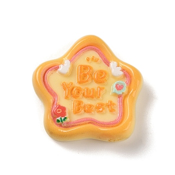 Star Cartoon Word Be Your Best Opaque Resin Decoden Cabochons, Orange, 26x26.5x7mm