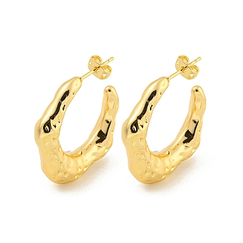 Rack Plating Brass Stud Earrings, Long-Lasting Plated, Lead Free & Cadmium Free, C-shape, Real 18K Gold Plated, 29x6.5mm