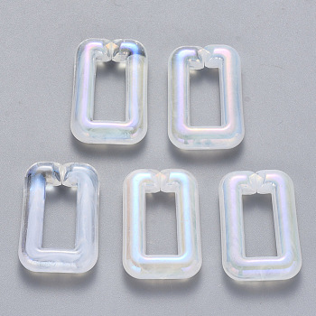 Transparent Acrylic Linking Rings, Quick Link Connectors, For Jewelry Chains Making, AB Color Plated, Imitation Gemstone Style, Rectangle, Clear AB, 30x20x6.5mm, Inner Diameter: 18x8mm
