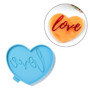 DIY Cup Mat Silicone Molds, Resin Casting Molds, For UV Resin, Epoxy Resin Craft Making, Heart with Love, Deep Sky Blue, 111x129x9.5mm