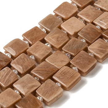 Natural Sunstone Beads Strands, Square, with Seed Beads, 10~10.5x10~10.5x5~5.5mm, Hole: 1.6mm, about 32pcs/strand, 15.16~15.35 inch(38.5~39cm)
