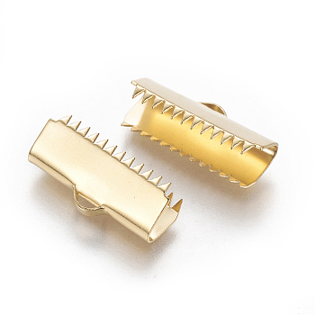 304 Stainless Steel Ribbon Crimp Ends, Rectangle, Golden, 8.5x20.5mm, Hole: 1.5x2.5mm
