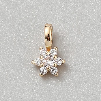 Brass Micro Pave Cubic Zirconia Charms, Flower Charms, Golden, Clear, 10.5x6.5x4.5mm, Hole: 3.5x3mm