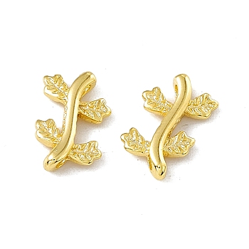 Brass Connector Charms, Cadmium Free & Lead Free, Leaf Links, Real 24K Gold Plated, 10x6x1.5mm, Hole: 1mm
