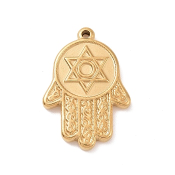 304 Stainless Steel Pendants, Hamsa Hand with Star of David Pattern Charms, Golden, 22x15x2mm, Hole: 1.4mm