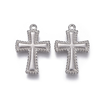 304 Stainless Steel Pendants, Cross, Stainless Steel Color, 18.5x13x2.5mm, Hole: 1.2mm