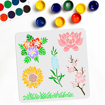 PET Hollow Out Drawing Painting Stencils, for DIY Scrapbook, Photo Album, Flower Pattern, 300x300mm