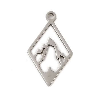 304 Stainless Steel Pendants, Laser Cut, Stainless Steel Color, Rhombus, 21x12x1mm, Hole: 1.5mm