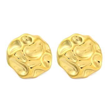 Ion Plating(IP) 304 Stainless Steel Texture Flat Round Stud Earrings, Real 18K Gold Plated, 23x23mm