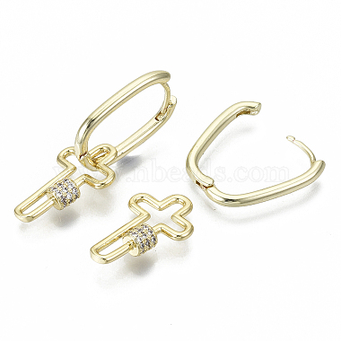 Brass Micro Pave Clear Cubic Zirconia Dangle Huggie Hoop Earrings(EJEW-S201-219-NF)-4