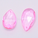 Transparent Glass Pendants, Teardrop, Faceted, Pearl Pink, 38x22x12mm, Hole: 1.8mm(GLAA-WH0022-40B)