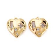 Brass Micro Pave Clear Cubic Zirconia Pendants, Cadmium Free & Nickel Free & Lead Free, Heart, Real 18K Gold Plated, 15.5x14.5x4.5mm, Hole: 1.4mm(KK-S360-146-NR)