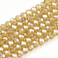 Electroplate Glass Beads Strands, Pearl Luster Plated, Faceted, Rondelle, Dark Goldenrod, 3x2mm, Hole: 0.8mm, about 150~155pcs/strand, 15~16 inch(38~40cm)(EGLA-A034-T2mm-A01-1)