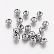 201 Stainless Steel Beads, Solid Round, Stainless Steel Color, 4mm, Hole: 1.2mm(STAS-R033-4mm)