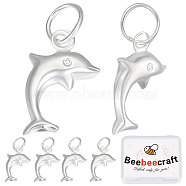 5Pcs 925 Sterling Silver Dolphin Charms, with Jump Rings, Silver, 13x8x3mm, Hole: 2mm(STER-BBC0001-54)