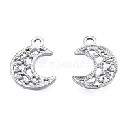 201 Stainless Steel Pendants, Hollow, Moon with Star, Stainless Steel Color, 19x15x1mm, Hole: 1.8mm(STAS-N098-224P)