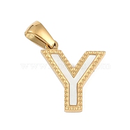 Natural White Shell Alphabet Pendants, Ion Plating(IP) Real 18K Gold Plated 304 Stainless Steel Charms, Letter Y, 17x14.5x1.5mm, Hole: 5x3mm(STAS-M338-02G-Y)