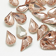 Pointed Back Glass Rhinestone Cabochons, Back Plated, Faceted, teardrop, Vintage Rose, 10x6x3mm(RGLA-T082-6x10mm-08)