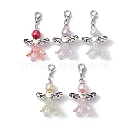 Angel Acrylic Pendant Decorations, with Alloy Lobster Claw Clasps, Mixed Color, 46mm(HJEW-JM01366-02)