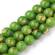 Natural Mashan Jade Beads Strands, with Gold Foil, Dyed, Round, Lime Green, 6mm, Hole: 1mm, about 70pcs/strand, 15.75 inch(40cm)(G-F670-A11-6mm)