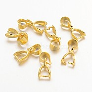 Brass Ice Pick Pinch Bails, Golden Color, 10mm long, 5.5mm wide, 3mm thick, 4mm inner long, 3.5mm inner wide, Pin: 0.8mm(IFIN-KK08-G)