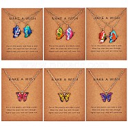 6Pcs Butterfly Pendant Necklaces for Women, Adjustable Alloy Enamel Charms Necklace Gifts for Lovers Christmas Birthday, Golden, 18.11 inch(46cm)(JN1066A)