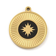 316 Surgical Stainless Steel Enamel Pendants, Flat Round with Star Charm, Black, 17x15x1.8mm, Hole: 1.2mm(STAS-M073-18A-01G)