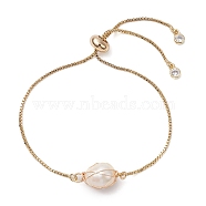 Freshwater Pearl  Slider Ring, with Brass Box Chain, Golden, Inner Diameter: 2-3/4 inch(7cm)(BJEW-JB11132)