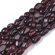 Natural Garnet Beads Strands, Tumbled Stone, Nuggets, 6~10x5~7x2.5~5mm, Hole: 0.6mm, about 56~58pcs/strand, 15.94 inch(40.5cm)(G-S362-040)