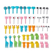 Plastic Disposable Fruit Picks, Cartoon Style Animal/Eye Shape Fork, Rabbit & Elephant & Giraffe, Mixed Color, 30~65x14~24x3~6.5mm, 50pcs/bag(AJEW-C022-01)