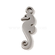 Non-Tarnish 201 Stainless Steel Pendants, Laser Cut, Sea Horse Charm, Stainless Steel Color, 15.3x4.5x1mm, Hole: 1.4mm(STAS-E217-09P)