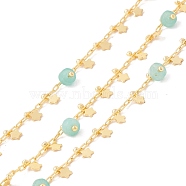 Natural Flower Amazonite Column Beaded Chains, with Brass Paperclip Chains and Star Charm, Soldered, with Spool, Lead Free & Cadmium Free, Golden, 2x1x0.5mm, 5x3x1mm(CHC-K012-02G-11)
